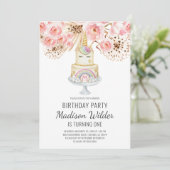 Wasserfarben Einhorn Erstgeburtenmädchen Einladung (Stehend Vorderseite)