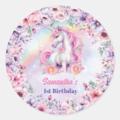 Wasserfarben Einhorn Girl Birthday magische Einhor Runder Aufkleber (Vorderseite)