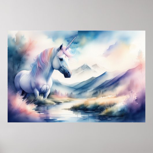 Wasserfarben-Einhorn II Poster (Vorne)