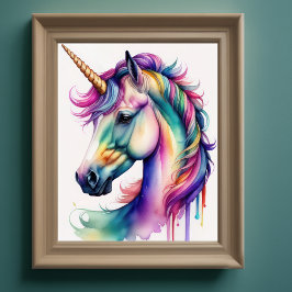 Wasserfarben Einhorn in Candy Colors Poster