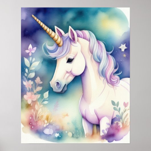 Wasserfarben-Einhorn in weichen Pastellen IV Poster (Vorne)