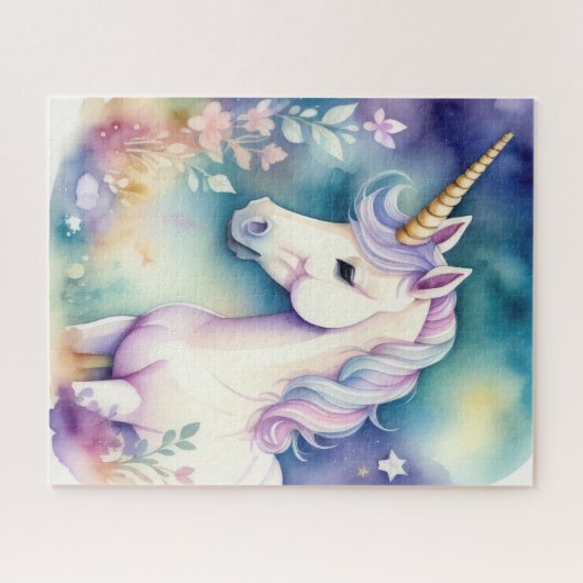 Wasserfarben Einhorn in weichen Pastellen Puzzle (Horizontal)