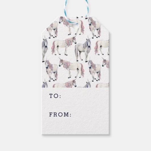 Wasserfarben Einhorn Märchenmuster Geschenkanhänger (Vorderseite)