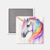Wasserfarben-Einhorn mit Rianbow-Mane Magnet (Vorderseite/Rückseite)