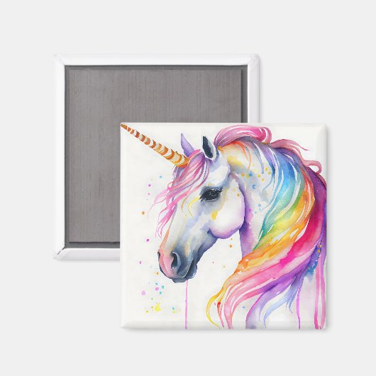 Wasserfarben-Einhorn mit Rianbow-Mane Magnet (Vorderseite/Rückseite)