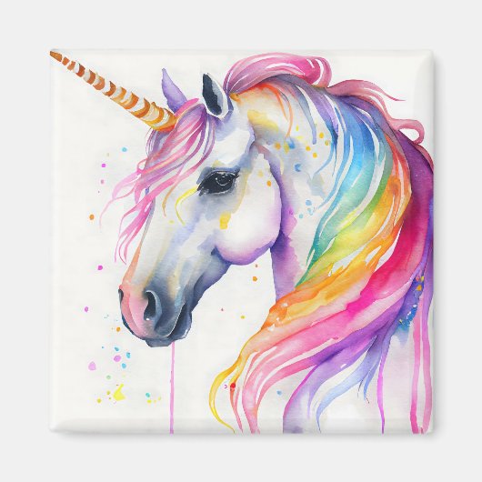 Wasserfarben-Einhorn mit Rianbow-Mane Magnet (Vorne)