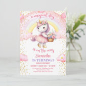 Wasserfarben Einhorn mit Tutu Kleid und Blume 5. Einladung (Stehend Vorderseite)