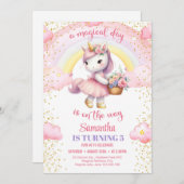 Wasserfarben Einhorn mit Tutu Kleid und Blume 5. Einladung (Vorne/Hinten)