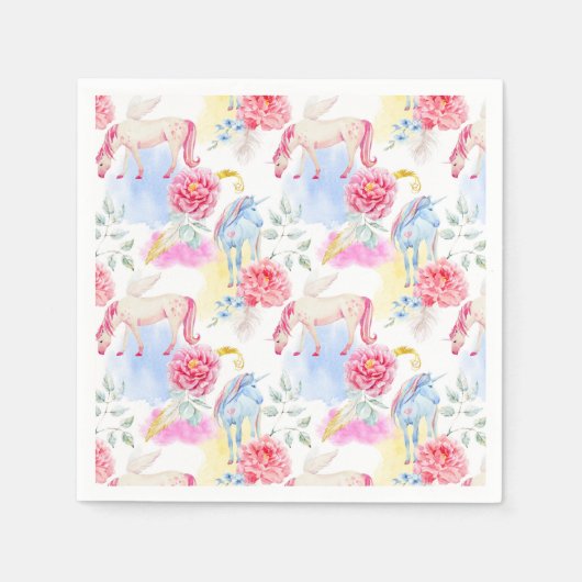 Wasserfarben-Einhorn-Muster Serviette (Vorderseite)