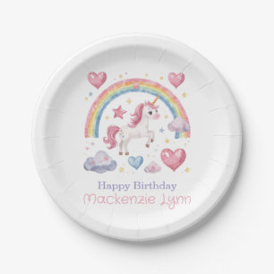 Wasserfarben-Einhorn-und-Regenbogen-Geburtstagsfei Pappteller