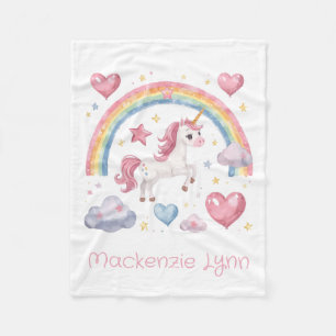 Wasserfarben-Einhorn und Regenbogen mit individuel Fleecedecke