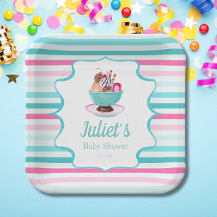 Wasserfarben-Eisbecher-Baby-Party Pappteller