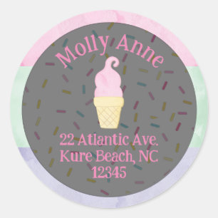 Wasserfarben-Eiscreme-Tüten-Streusel-Adressetikett Runder Aufkleber
