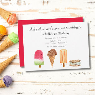 Wasserfarben-Eiscreme- und Popsicles-Geburtstagsfe Einladung
