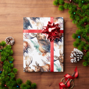 Wasserfarben Elche Winter Tierwelt Art: Geschenkpapier