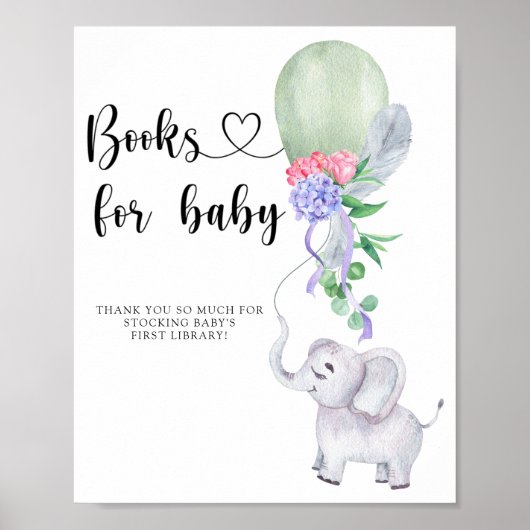 Wasserfarben-Elefant & Balloon - Bücher für das Ba Poster (Vorne)