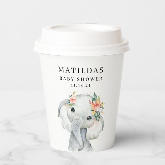 Wasserfarben-Elefantenbaby-Dusche Party Pappbecher (Vorderseite)