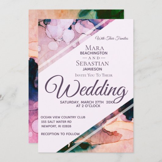 *~* Wasserfarben Elegant AR17 Beach Trendy Wedding Einladung (Vorne/Hinten)