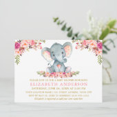 Wasserfarben Elephant Pink Floral Gold Baby Dusche Einladung (Stehend Vorderseite)