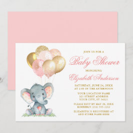 Wasserfarben Elephant Pink Gold Balloons Babydusch Einladung