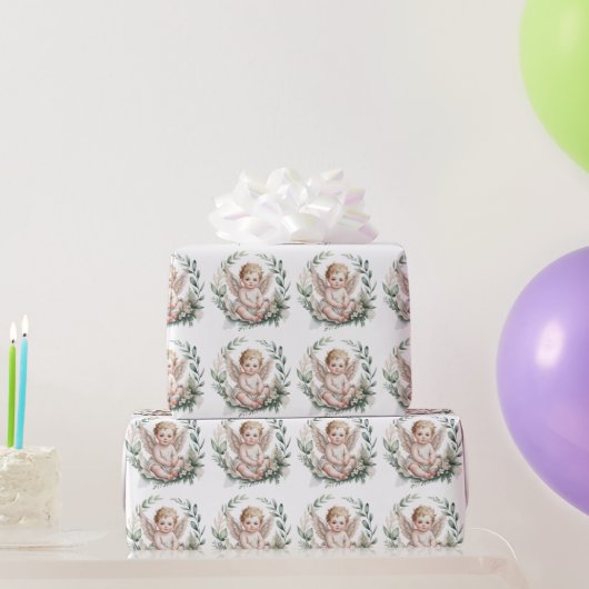Wasserfarben-Engelsflügel-Taufe Geschenkpapier (Partygeschenke)