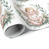 Wasserfarben-Engelsflügel-Taufe Geschenkpapier (Rolleneckpunkt)