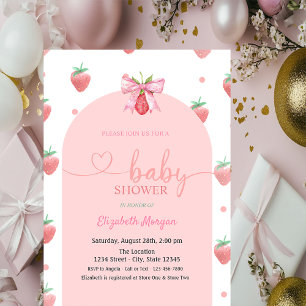 Wasserfarben-Erdbeer-Schleifen-Baby-Party Einladung