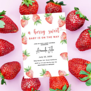 Wasserfarben-Erdbeeren-Baby-Party Einladung