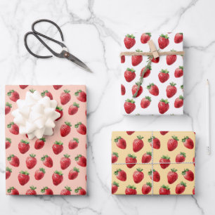Wasserfarben Erdbeeren Fruchtmuster Geschenkpapier Set