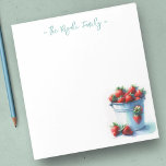 Wasserfarben Erdbeeren Personalisiert Stationierun Notizblock<br><div class="desc">Niedlich und charmant präsentiert sich diese personalisierte Schreibwarenhandlung mit ihrem Familiennamen oder Monogramm in blau-grüner Schrift-Typografie mit einem wasserfarbigen Zinnpunkt aus Erdbeeren. Ideal für Ihre Frühlings- und Sommernoten mit einem Bauernhaus-Thema. Weitere Zuhause-Living-Designs und Erdbeergeschenke wie diese finden Sie unter www.zazzle.com/dotellabelle</div>