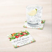 Wasserfarben Erdbeeren und Blume Brautparty Rechteckiger Pappuntersetzer (Vor Ort)