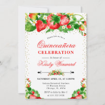 Wasserfarben Erdbeeren und Blume Quinceanera