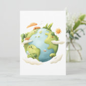Wasserfarben Erde - Cartoon Erde mit Naturelemente Einladung (Stehend Vorderseite)