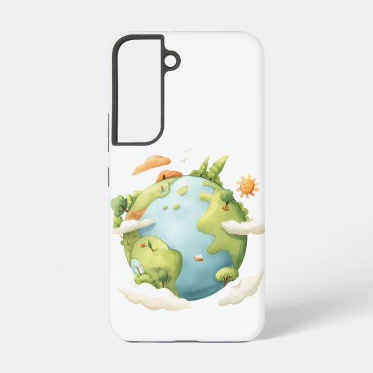 Wasserfarben Erde - Cartoon Erde mit Naturelemente Samsung Galaxy Hülle (Rückseite)