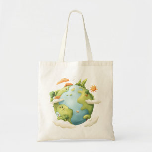 Wasserfarben Erde - Cartoon Erde mit Naturelemente Tragetasche