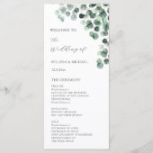Wasserfarben-Eukalyptus-Blätter-Hochzeit Programm (Vorderseite)