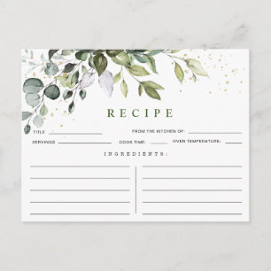 Wasserfarben-Eukalyptus-Brautparty-Rezeptkarte Postkarte
