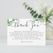 Wasserfarben-Eukalyptus. Hochzeit mit eleganten Sc Dankeskarte (Stehend Vorderseite)