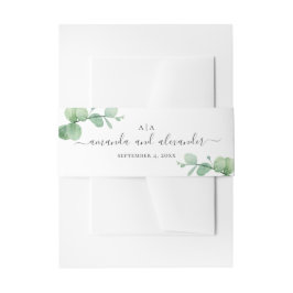 Wasserfarben-Eukalyptus. Hochzeit mit eleganten Sc Einladungsbanderole