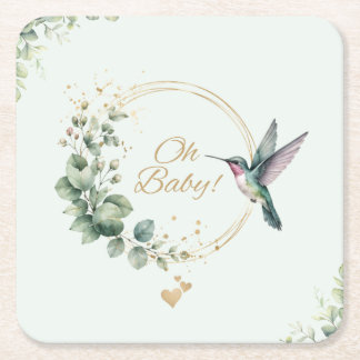 **Wasserfarben-Eukalyptus-Kolibri-Baby-Party Einla Rechteckiger Pappuntersetzer