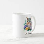 Wasserfarben-Eule und farbenfrohe Blume Kaffeetasse (VorderseiteRechts)