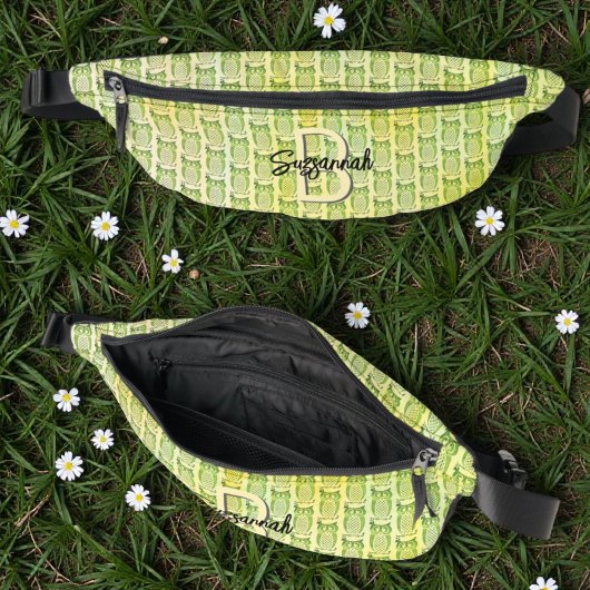 Wasserfarben-Eulenmuster mit initialem Monogramm Bauchtasche