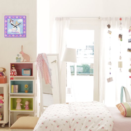 Wasserfarben Fairies Lavendel Girls Quadratische Wanduhr