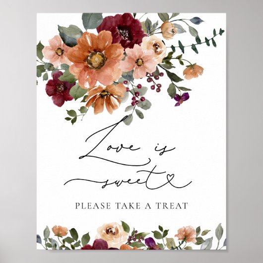 Wasserfarben Fall Blütenflora Liebe ist Sweet Nehm Poster (Vorne)