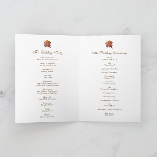 Wasserfarben Fallende Leaf Fall Nature Wedding Programm (Innenseite)