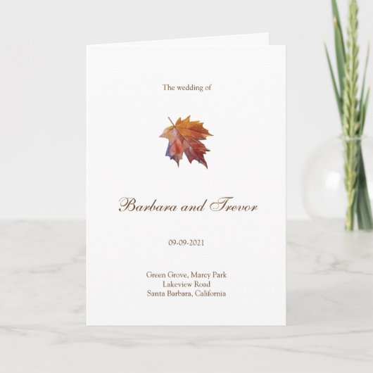 Wasserfarben Fallende Leaf Fall Nature Wedding Programm (Vorderseite)