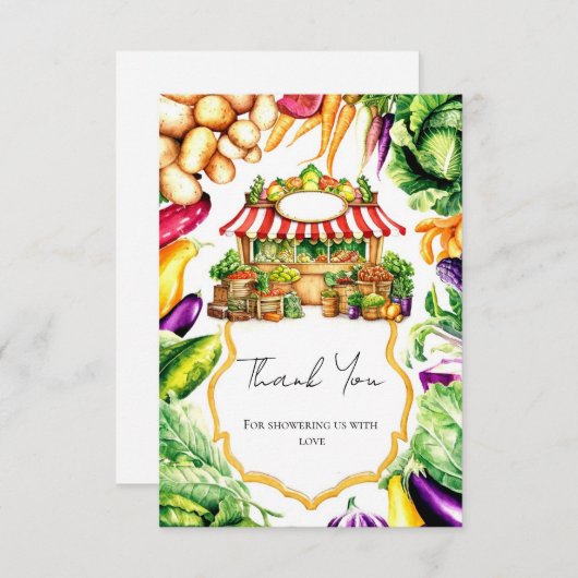 Wasserfarben-Farmer-Markt Baby-Dusche Dankeskarte (Vorne/Hinten)