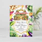 Wasserfarben-Farmer-Markt Baby-Dusche Einladung (Stehend Vorderseite)