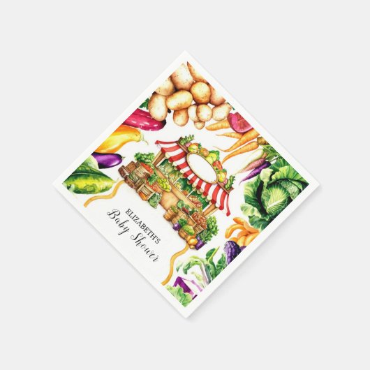 Wasserfarben-Farmer-Markt Baby-Dusche Serviette (Ecke)