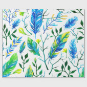 Wasserfarben Federn und Blätter Muster Geschenkpapier (Flach)